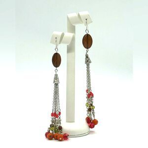 INC 5 Inch Boho Beaded Silver Tone Dangle Earnings 5 inch